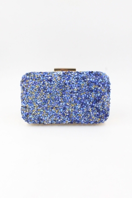 032 1700 Saks Mavi Taşlı Abiye Çanta Gece Çantası Clutch