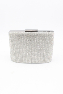 064 380 Gümüş Kristal Taşlı Abiye Çanta Clutch Gece Çantası